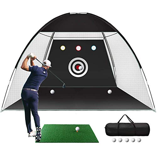 Golf-Übungsnetz, 3x2.1 m, Golfschläger-Trainingshilfe, Netze mit Zielscheibe und Tragetasche für Hinterhof-Fahren, Chipping, 1 Golfmatte, 5 Golfbälle, für Herren und Kinder, Indoor-Outdoor-Sportspiel von SASRL