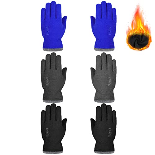 SATINIOR 3 Paar Kinder Fleece Handschuhe Thermo Fingerhandschuhe Weiche Warme Winterhandschuhe für Jungen Mädchen, Schwarz Grau Blau von SATINIOR