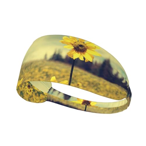 Sommer-Stirnbänder mit gelbem Blumendruck, für Damen und Herren, feuchtigkeitsableitendes Schweißband, elastisch, breit, für Laufen, Radfahren, Basketball, Fitnessstudio, Fußball von SATUSA