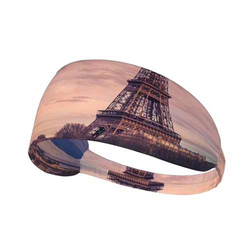 Sport-Stirnbänder mit Eiffelturm-Aufdruck, für Damen und Herren, feuchtigkeitsableitendes Schweißband, elastisch, breit, für Laufen, Radfahren, Basketball, Fitnessstudio, Fußball von SATUSA