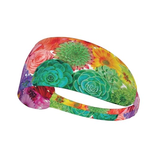 Sport-Stirnbänder mit Regenbogen-Blumendruck, für Damen und Herren, feuchtigkeitsableitendes Schweißband, elastisch, breit, für Laufen, Radfahren, Basketball, Fitnessstudio, Fußball von SATUSA