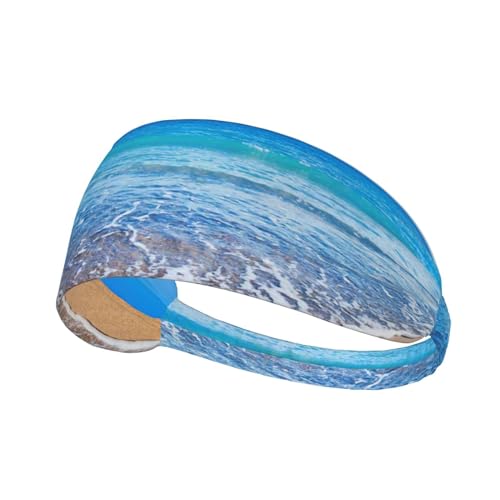 Sport-Stirnbänder mit Strand- und Meeresaufdruck, für Damen und Herren, feuchtigkeitsableitendes Schweißband, elastisch, breit, für Laufen, Radfahren, Basketball, Fitnessstudio, Fußball von SATUSA