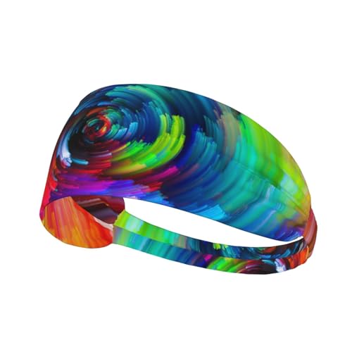 Sport-Stirnbänder mit buntem Regenbogen-Spiraldruck für Männer und Frauen, feuchtigkeitsableitendes Schweißband, elastisch, breit, Haarbänder, zum Laufen, Radfahren, Basketball, Fitnessstudio, Fußball von SATUSA