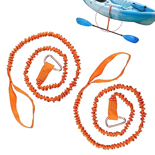SAVITA 2 Stück Kajak Paddel Leine, 86-156 cm Dehnbar Paddelriemen mit Karabiner Paddel Leine Stretch-Kajakseil für Kanu Boot Surfbrett Angelrute (Orange) von SAVITA