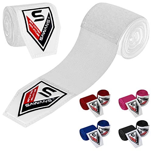 Boxen Handbandagen Kampfsport Bandagen Innenhandschuhe Schlagen MMA 2,5 3,5 4,5 Meter Handgelenkstützgurte Elastische Trainingstasche Kampfsport unter den Handknöcheln Schutzhandschuhe (3.5 M, Weiss) von SAWANS