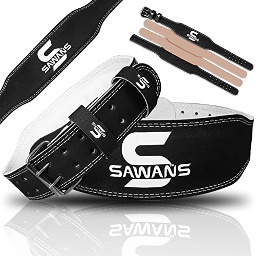 Gewichthebergürtel für Fitnessstudio, 10,2 cm, gepolsterte Lendenwirbelstütze, verstellbar, Rindsleder, Training, Powerlifting, Bodybuilding, Fitness, Kreuzheben, Workout, Kniebeugen, (2XL, Schwarz) von SAWANS