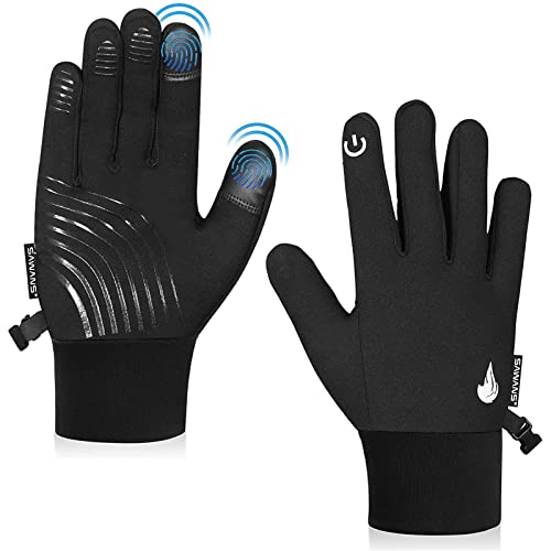 Kinder Fahrradhandschuhe Sport Winter Thermo Jungen Mädchen Kinder Winddicht Anti-Rutsch Touchscreen Handschuhe Alter 4-12 Jahre Fahrradhandschuhe Reiten Laufen Warm Outdoor (M (8-10 Jahre), Schwarz) von SAWANS