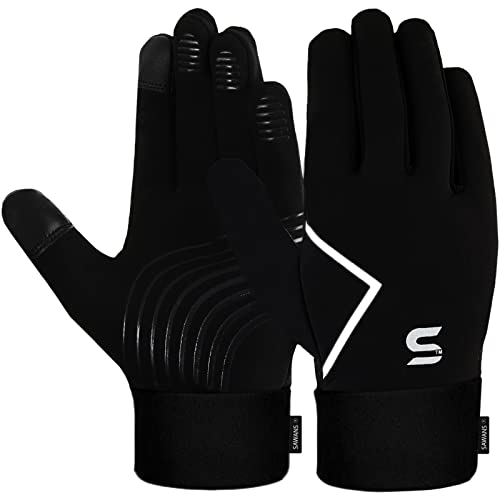 SAWANS Kinder Laufsporthandschuhe Radfahren Jungen Winter Touchscreen Thermo Kinder Mädchen Winddicht Outdoor Anti-Rutsch-Handschuhe Warm Fahrradfahren Fußball Gehen (Schwarz, S (5-6 Jahre)) von SAWANS