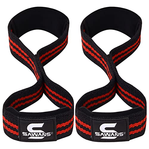 Lifting Straps Padded Grip Figure 8 Wrist Straps Weight Heavy Duty Double Loop Bodybuilding Training Gym Straps Hand Bar Non Slip Deadlift Support Strong Cuffs Powerlifting (Black/Red) von SAWANS