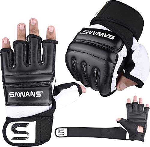 SAWANS Boxsack-Handschuhe, Karate-Handschuhe, MMA, Körperkampf, Taekwondo-Training, Kampfkunst, Kampfsport, Grappling, Muay Thai (Schwarz, Medium) von SAWANS