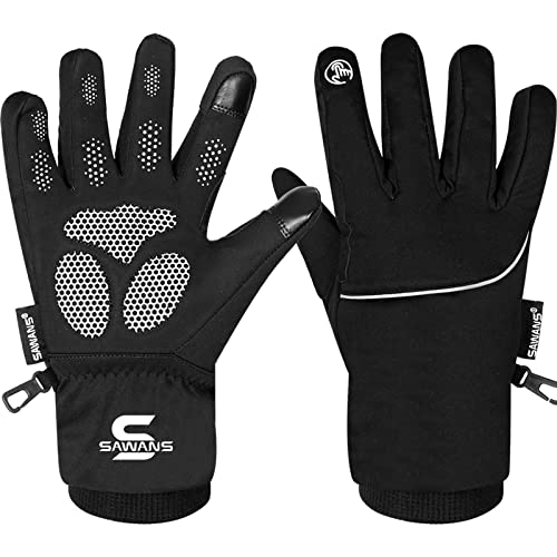 Thinsulate Thermo-Winterhandschuhe, wasserdicht, winddicht, Touchscreen, Ski, MTB, rutschfest, Radfahren, Snowboarden, gepolsterte Handflächen, Mountainbike-Fäustlinge, zum Autofahren (M, Schwarz) von SAWANS