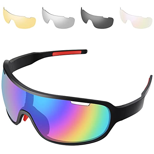 SAWUTPV Fahrradbrille Herren Damen Polarisierte mit Sehstärke TR90 Sportbrille Radfahren Winddicht MTB Sonnenbrille 5 Wechselgläser (BLACK) von SAWUTPV