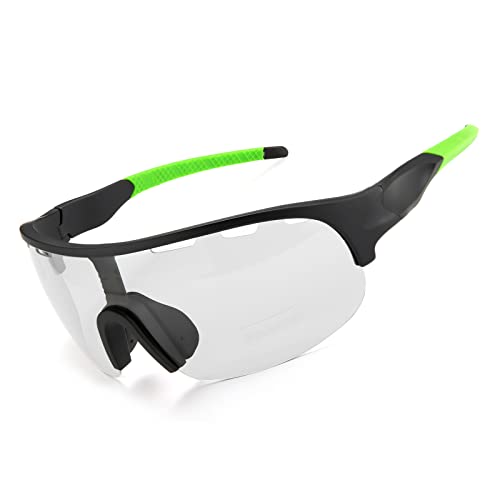SAWUTPV Fahrradbrille Selbsttönend Winddicht UV400 Schutz Polarisierte Fahrrad Sportbrille Photochromatisch Sonnenbrille für Herren Damen (Schwarzgrün) von SAWUTPV