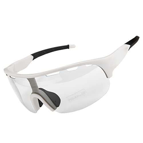 SAWUTPV Fahrradbrille Selbsttönend Winddicht UV400 Schutz Polarisierte Fahrrad Sportbrille Photochromatisch Sonnenbrille für Herren Damen (weiß) von SAWUTPV
