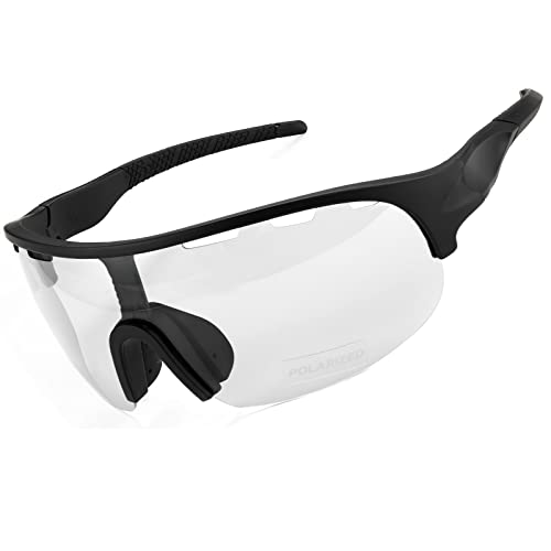 SAWUTPV Photochrome Fahrradbrille Winddicht UV400 Schutz Polarisierte Sport-Fahrrad-Sonnenbrille für Herren Damen (Schwarz) von SAWUTPV
