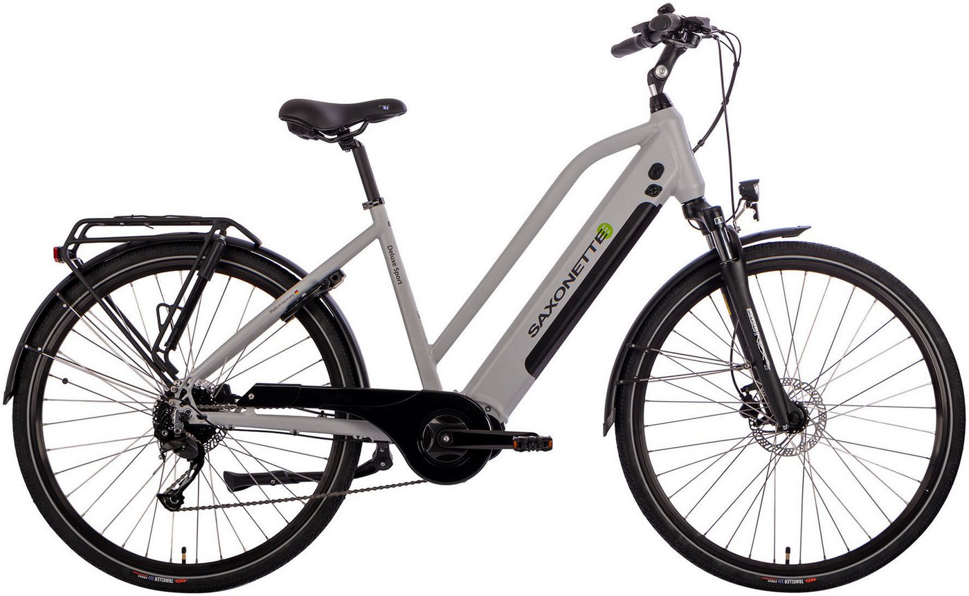 SAXONETTE E-Bike Deluxe Sport Lady, 9 Gang Shimano Alivio Schaltwerk, Kettenschaltung, Mittelmotor, 418 Wh Akku, Pedelec, Elektrofahrrad für Damen, Cityrad von SAXONETTE