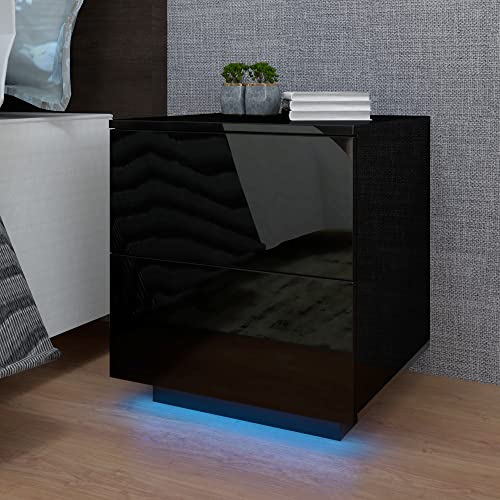 LED-Nachttisch, intelligenter Nachttisch mit 2 Schubladen, moderner Mid-Centry-Nachttisch, einfach zu montierender Sofa-Beistelltisch aus Holz für Wohnzimmer, Schlafzimmer, Kinderzimmer Full of stars von SAyfur