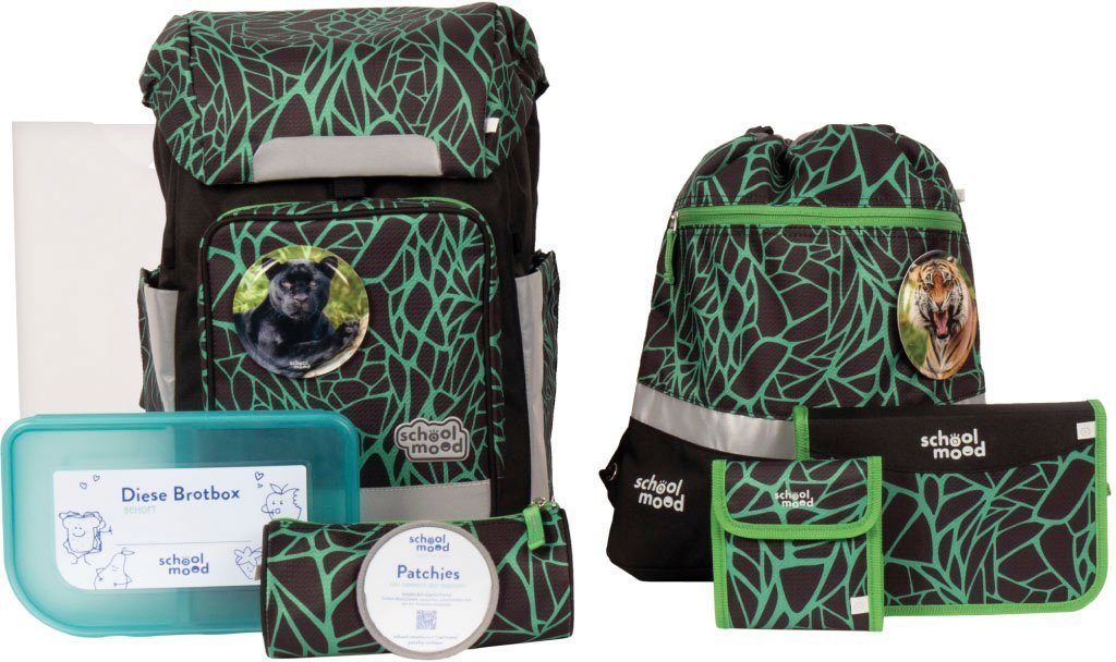 SCHOOL-MOOD® Schulranzen Rebel Air+, Linus (Panther) (Set, 8-tlg), aus recyceltem Material von SCHOOL-MOOD®