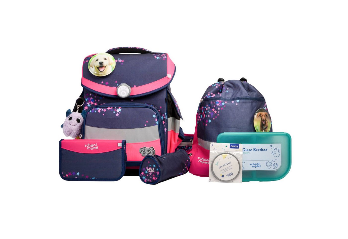 SCHOOL-MOOD® Schulrucksack School Mood Timeless Pro Leni (Hund), 7-tlg. Schulranzenset von SCHOOL-MOOD®