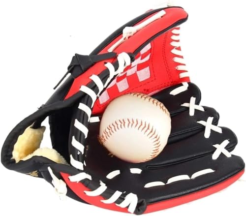 Baseballhandschuh, verstellbar und flexibel, für weiche Sport-Softball-Handschuhe, bequemes Training, Spielmatten-Baseballhandschuhe für Kinder, Baseballhandschuh für Anfänger (Color : Red, Size : 1 von SCHYWL