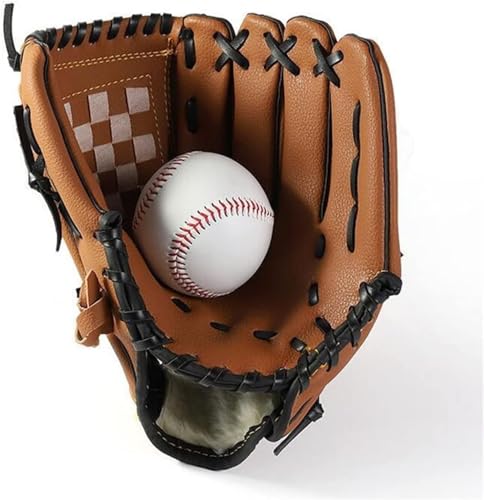 Brauner Baseballhandschuh aus PVC-Leder, 26,7 cm/29,2 cm/31,8 cm, für Softball, Outdoor, Mannschaftssport, Baseball-Übungsausrüstung für die Linke Hand (Color : Brown, Size : 10.5in for Child) von SCHYWL