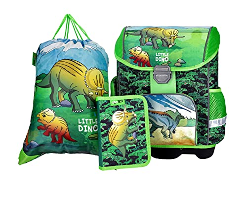 Dinosaurier Schulranzen Set Junge 1 KLASSE | Set 3 TEILIG FÜR GRUNDSCHULE | SUPER LEICHT | ERGONOMISCH und ANATOMISCH von SCOOLSTAR
