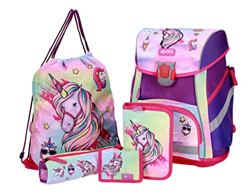Einhorn Schulranzen Set MÄDCHEN 1 KLASSE | Set 5 TEILIG FÜR GRUNDSCHULE | SUPER LEICHT | ERGONOMISCH und ANATOMISCH | inkl. Sportbeutel, Federmäppchen, Stifteetui, Geldbörse von SCOOLSTAR