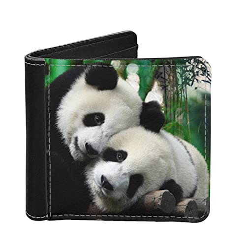 SCRAWLGOD Bifold Herren-Geldbörse, Leder, Kreditkartenhalter, schlanke Geldklammer für Teenager und Jungen, Pärchen Panda, Retro von SCRAWLGOD