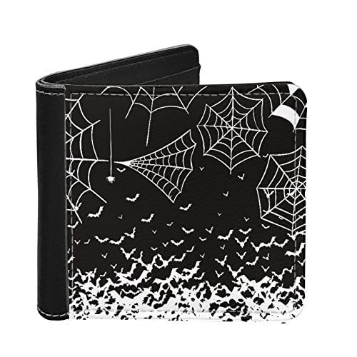 SCRAWLGOD Herren Geldbörse aus PU-Leder mit Kreditkartenfach, Halloween Spinnennetz Fledermaus, Casual von SCRAWLGOD