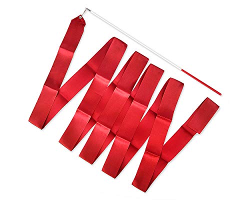 SCSpecial Tanzbänder mit Zauberstäben 4m Rhythmic Gymnastics Ribbon Dance Streamer für Kinder Baton Twirling - Rot von SCSpecial