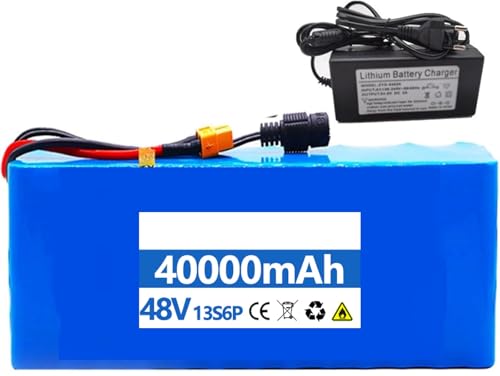 Ebike Batterie 36V 48V 10AH 20Ah 30Ah 40Ah, Ebike Akku 36V 48V eingebauter BMS Elektrofahrrad mit Ladegerät wasserdichter PVC für 200W 350W 500W 800W 1000W Motor XT60,48V 40AH von SCUUZT