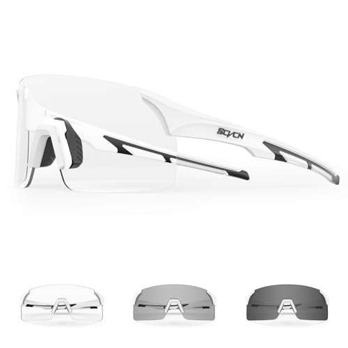 SCVCN Fahrradbrille Selbsttönend für Damen Herren, Photochrome Radsportbrille Sonnenbrille mit UV400 Schutz Randlose Transprante Gläser für Outdoorsports von SCVCN