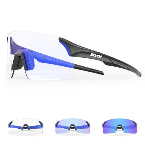 SCVCN Fahrradbrille Selbsttönend für Damen Herren, Photochrome Radsportbrille Sonnenbrille mit UV400 Schutz Randlose Transprante Gläser für Outdoorsports von SCVCN