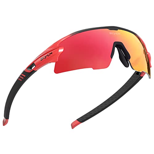 SCVCN Radfahrerbrille Polarisierte Sport Sonnenbrille mit 3 Austauschbaren Gläsern für Männer Frauen Laufen Golf Wandern Volleyball Tennis Autofahren Angeln Softball Bergsteigen 55 von SCVCN