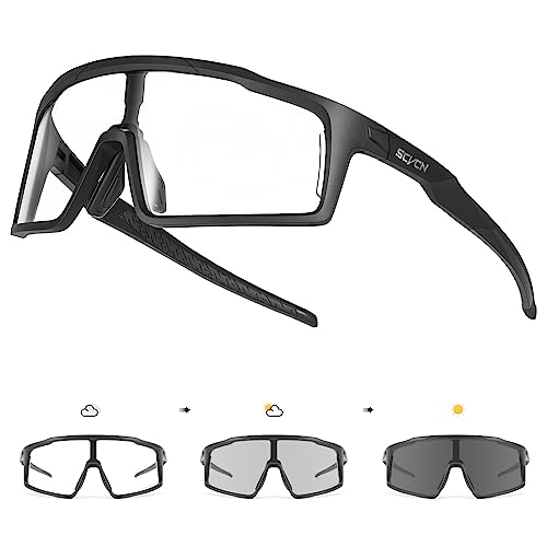 SCVCN Photochromatische Selbsttönend Fahrradbrille für Herren Damen Klar Sportsonnenbrille Radfahren MTB Radbrille Laufen Volleyball Tennis Autofahren Angeln Softball Bergsteigen Golf Wandern 01 von SCVCN