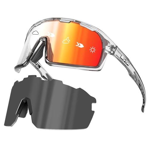 SCVCN Photochromatische Selbsttönend Fahrradbrille Polarisiert Herren Damen Sportsonnenbrille Klar Radsportbrille Radfahren MTB Radbrille Laufen Angeln Volleyball Tennis Bergsteigen Wandern Rot von SCVCN