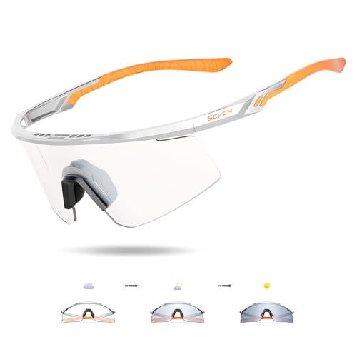 SCVCN Photochromatische Selbsttönend Fahrradbrille für Herren Damen Klar Sportsonnenbrille Radfahren MTB Radbrille Laufen Volleyball Tennis Autofahren Angeln Softball Bergsteigen Golf Wandern von SCVCN