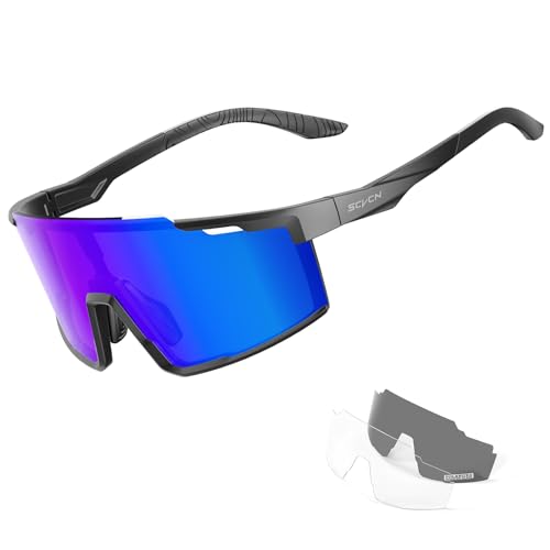 SCVCN Polarisiert Fahrradbrille Herren Sonnenbrille UV400 Schutz Sportbrille Damen Radbrille Sportsonnenbrillen Radsportbrille Radfahren MTB Brille Rennrad Laufen Wandern Volleyball Bergsteigen 03 von SCVCN