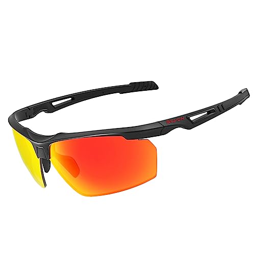 SCVCN Polarisierte Radbrille Fahrradbrille Sport-Sonnenbrille für Herren Damen, UV400 MTB Fahrradbrille zum Radfahren, Laufen, Baseball, Golf, Autofahren 01 rot schwarz von SCVCN