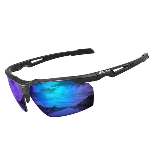 SCVCN Polarisierte Radbrille Fahrradbrille Sport-Sonnenbrille für Herren Damen, UV400 MTB Fahrradbrille zum Radfahren, Laufen, Baseball, Golf, Autofahren 02 schwarz blau von SCVCN