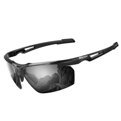 SCVCN Polarisierte Radbrille Fahrradbrille Sport-Sonnenbrille für Herren Damen, UV400 MTB Fahrradbrille zum Radfahren, Laufen, Baseball, Golf, Autofahren 03 schwarz von SCVCN