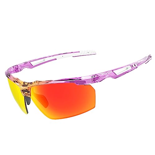SCVCN Polarisierte Radbrille Fahrradbrille Sport-Sonnenbrille für Herren Damen, UV400 MTB Fahrradbrille zum Radfahren, Laufen, Baseball, Golf, Autofahren 06 lila rot von SCVCN