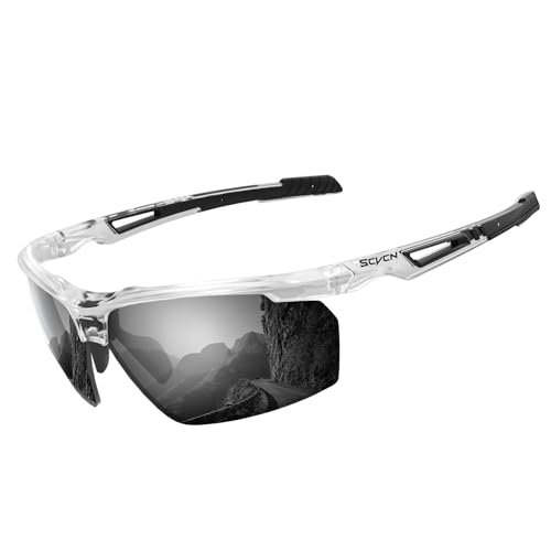 SCVCN Polarisierte Radbrille Fahrradbrille Sport-Sonnenbrille für Herren Damen, UV400 MTB Fahrradbrille zum Radfahren, Laufen, Baseball, Golf, Autofahren 07 silbrig schwarz von SCVCN