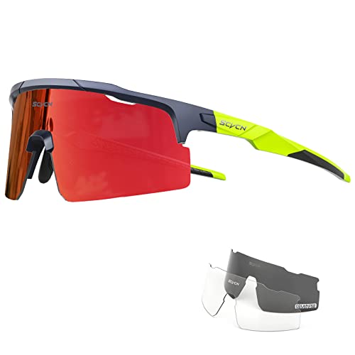 SCVCN Polarisierte Fahrradbrille Sport Sonnenbrille Radbrille mit 3 Austauschbaren Gläsern für Damen Herren Radfahrerbrille Laufen Volleyball Tennis Autofahren Angeln Softball Bergsteigen Golf 18 von SCVCN