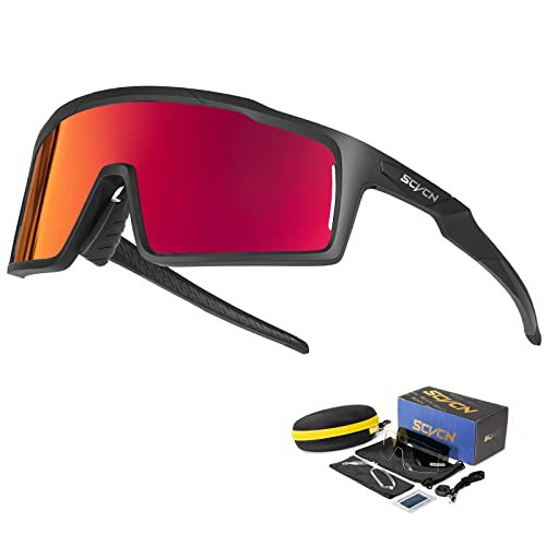 SCVCN Polarisierte Radfahrerbrille Sonnenbrille mit 3 Austauschbaren Gläsern für Männer Frauen Laufen Volleyball Tennis Autofahren Angeln Softball Bergsteigen Golf Wandern HD Hochkontrastlinsen 01 von SCVCN