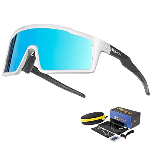 SCVCN Polarisierte Radfahrerbrille Sonnenbrille mit 3 Austauschbaren Gläsern für Männer Frauen Laufen Volleyball Tennis Autofahren Angeln Softball Bergsteigen Golf Wandern HD Hochkontrastlinsen 08 von SCVCN
