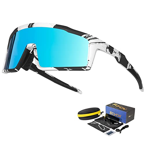SCVCN Polarisierte Radfahrerbrille Sonnenbrille mit 3 Austauschbaren Gläsern für Männer Frauen Laufen Volleyball Tennis Autofahren Angeln Softball Bergsteigen Golf Wandern HD Hochkontrastlinsen 10 von SCVCN