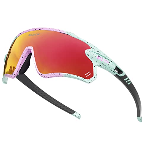 SCVCN Polarisierte Radfahrerbrille Sonnenbrille mit 3 Austauschbaren Gläsern für Männer Frauen Laufen Volleyball Tennis Autofahren Angeln Softball Bergsteigen Golf Wandern HD Hochkontrastlinsen 43 von SCVCN