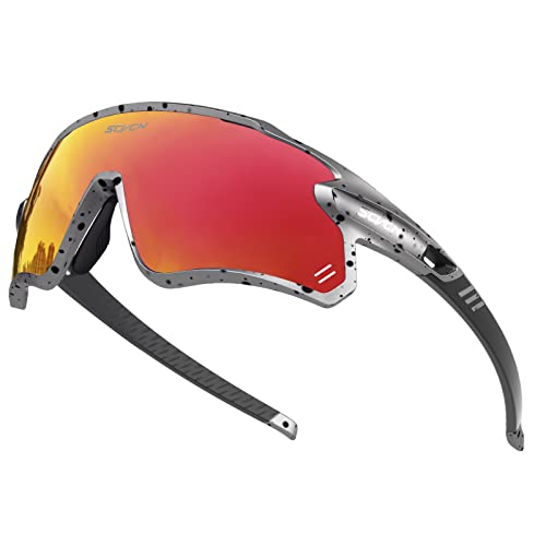 SCVCN Polarisierte Radfahrerbrille Sonnenbrille mit 3 Austauschbaren Gläsern für Männer Frauen Laufen Volleyball Tennis Autofahren Angeln Softball Bergsteigen Golf Wandern HD Hochkontrastlinsen 48 von SCVCN