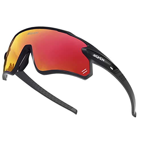 SCVCN Polarisierte Radfahrerbrille Sonnenbrille mit 3 Austauschbaren Gläsern für Männer Frauen Laufen Volleyball Tennis Autofahren Angeln Softball Bergsteigen Golf Wandern HD Hochkontrastlinsen 47 von SCVCN